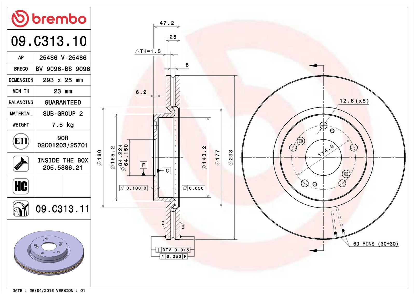 BREMBO 09.C313.11 - Bremsscheibe