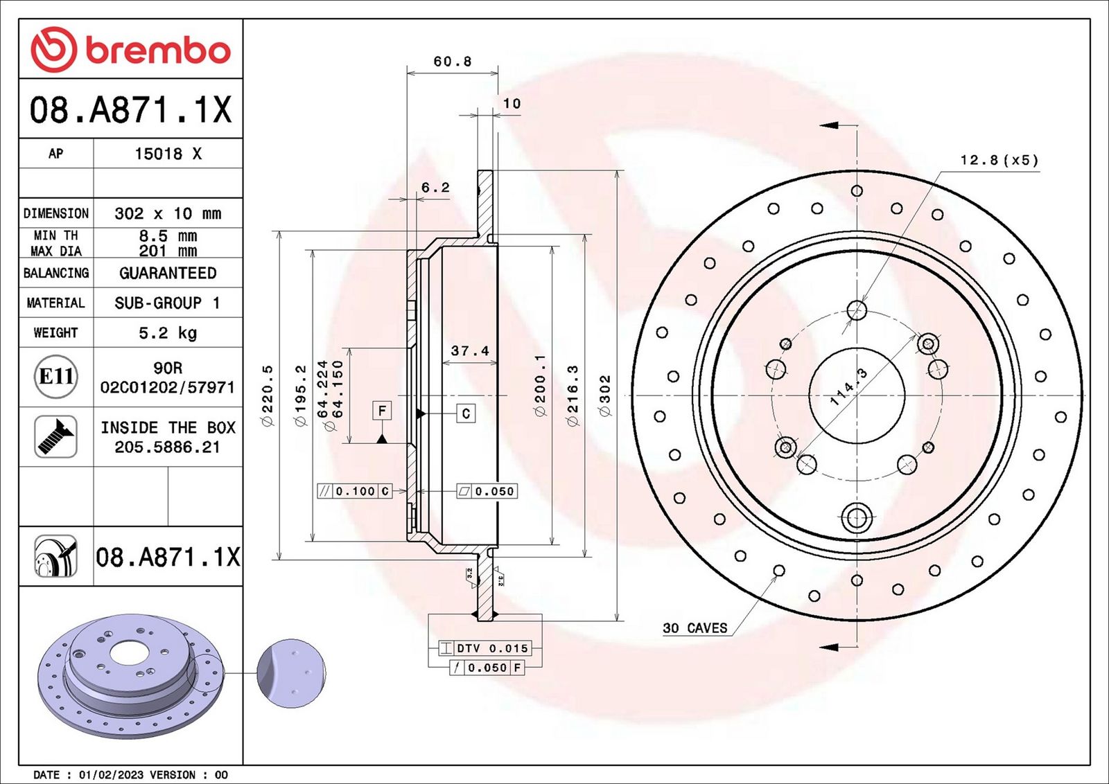 BREMBO 08.A871.1X - Bremsscheibe