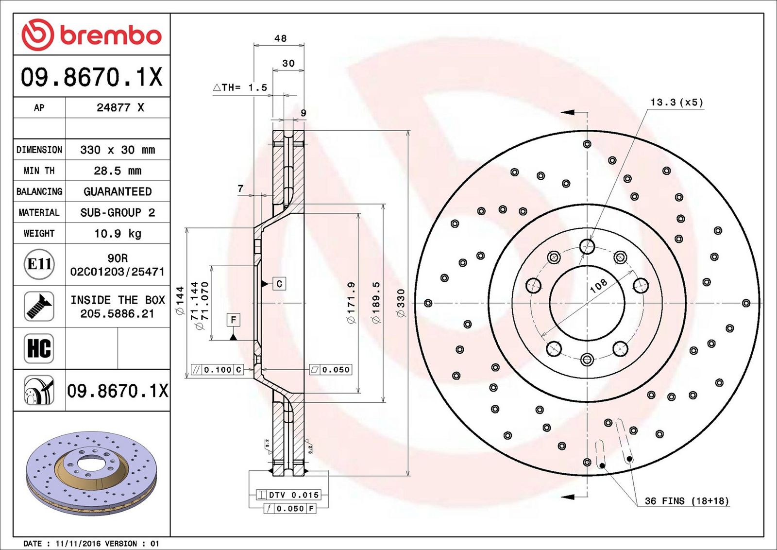 BREMBO 09.8670.1X - Bremsscheibe