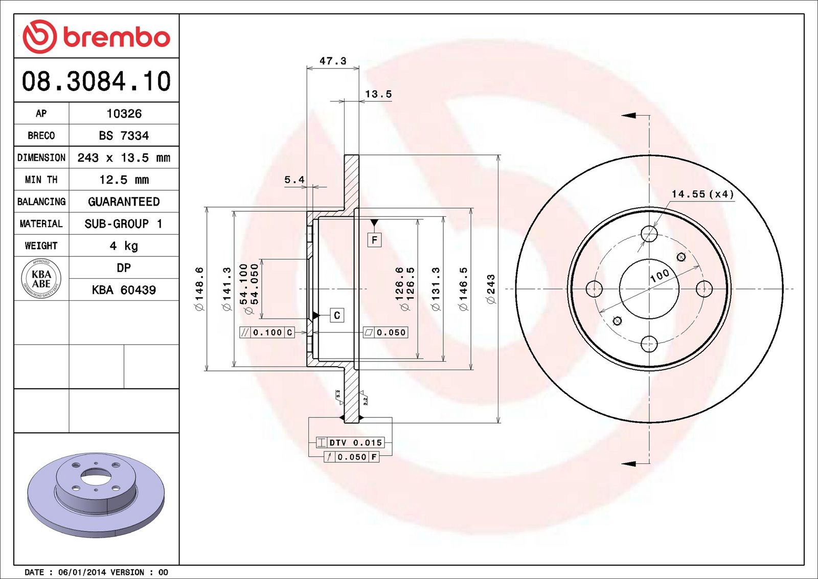 BREMBO 08.3084.10 - Bremsscheibe