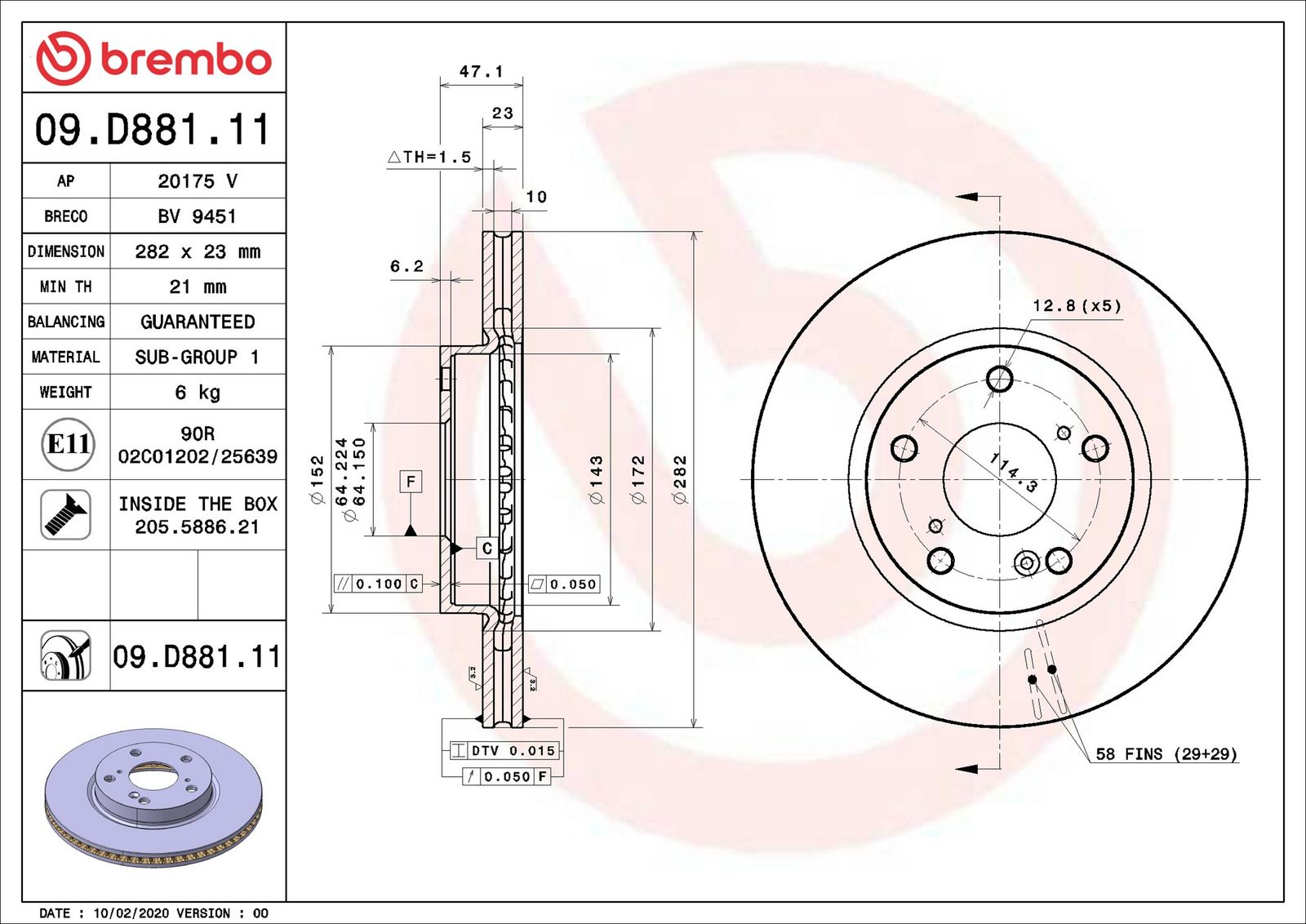BREMBO 09.D881.11 - Bremsscheibe