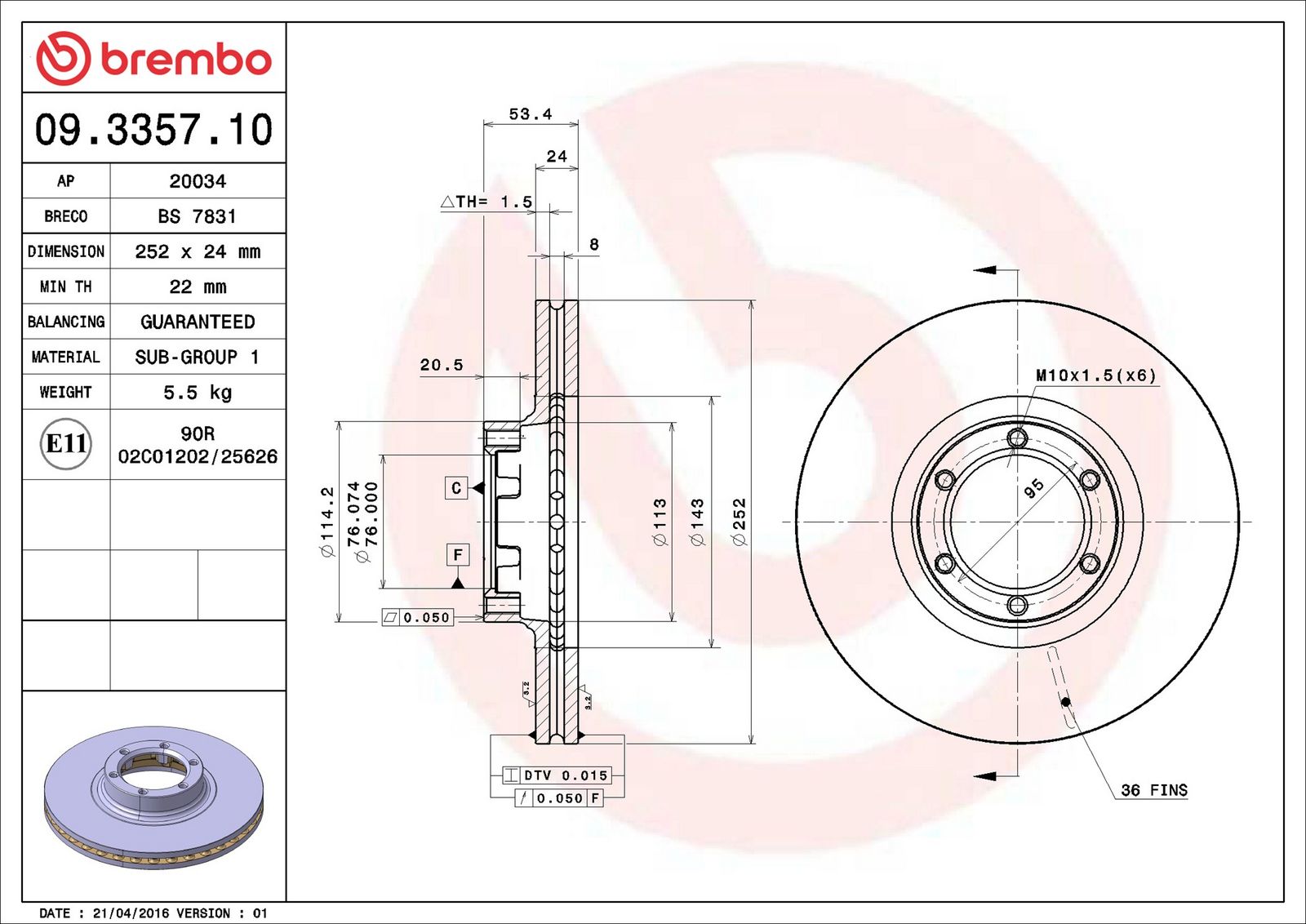 BREMBO 09.3357.10 - Bremsscheibe