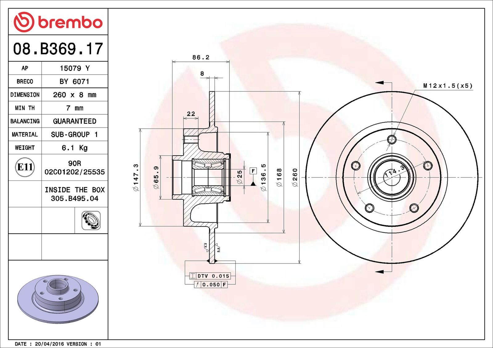 BREMBO 08.B369.17 - Bremsscheibe