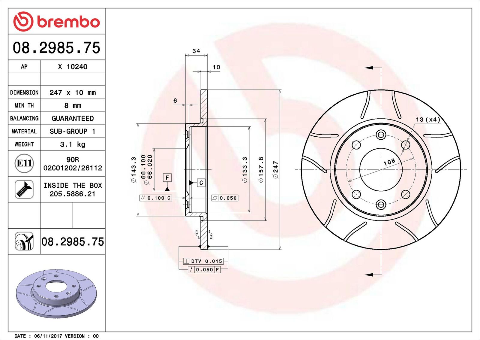 BREMBO 08.2985.75 - Bremsscheibe