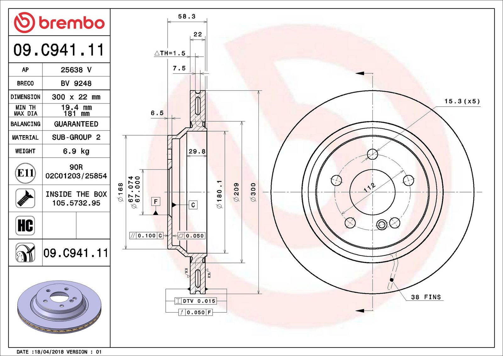 BREMBO 09.C941.11 - Bremsscheibe