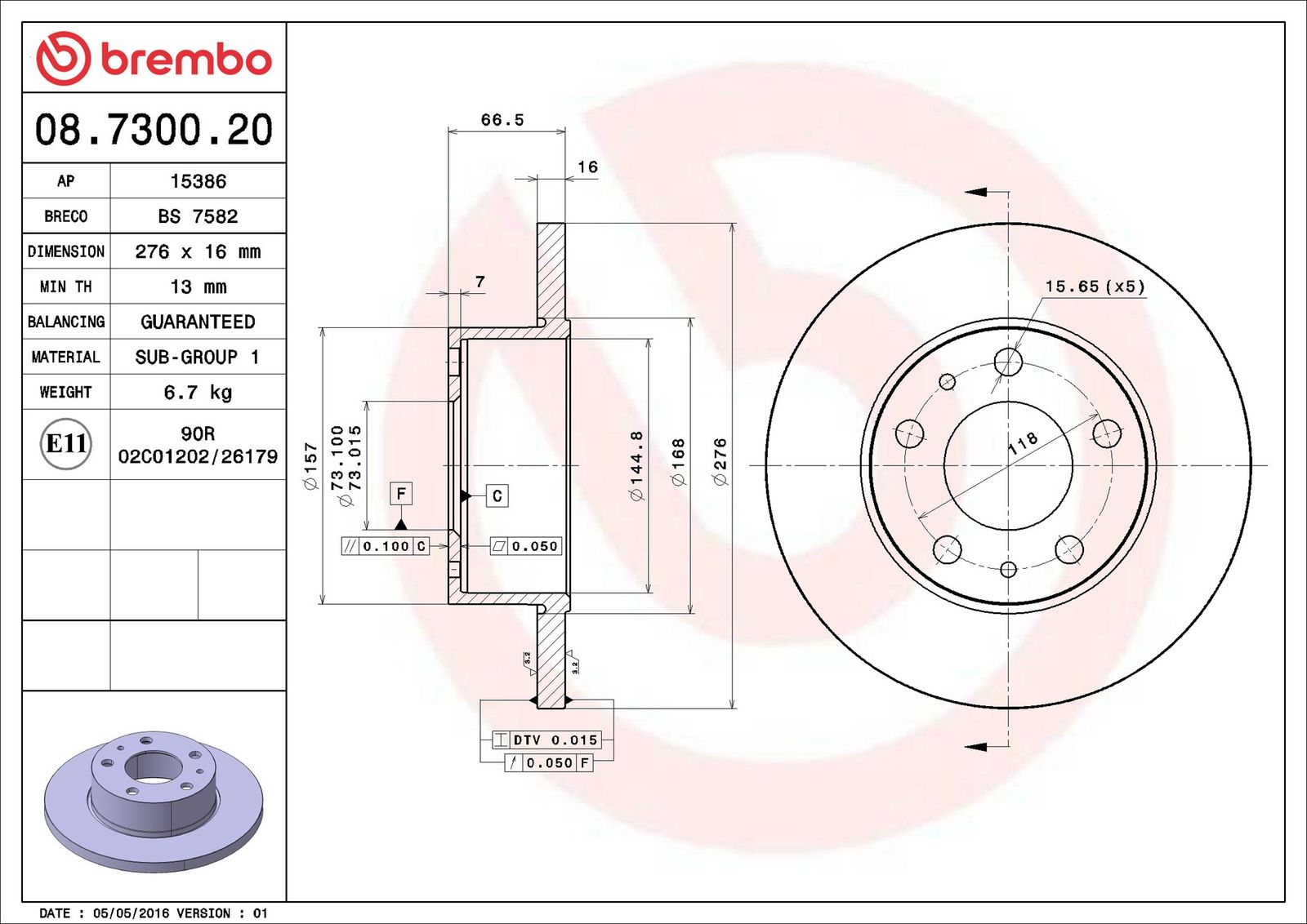 BREMBO 08.7300.20 - Bremsscheibe