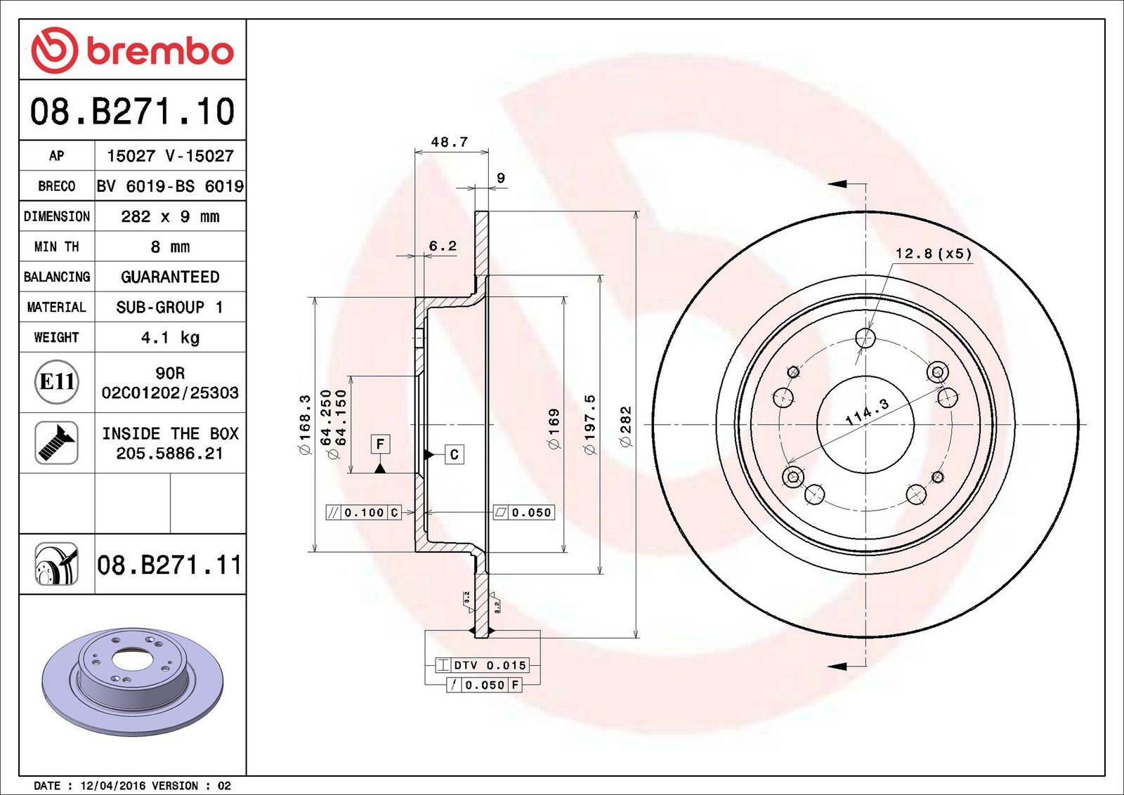 BREMBO 08.B271.11 - Bremsscheibe