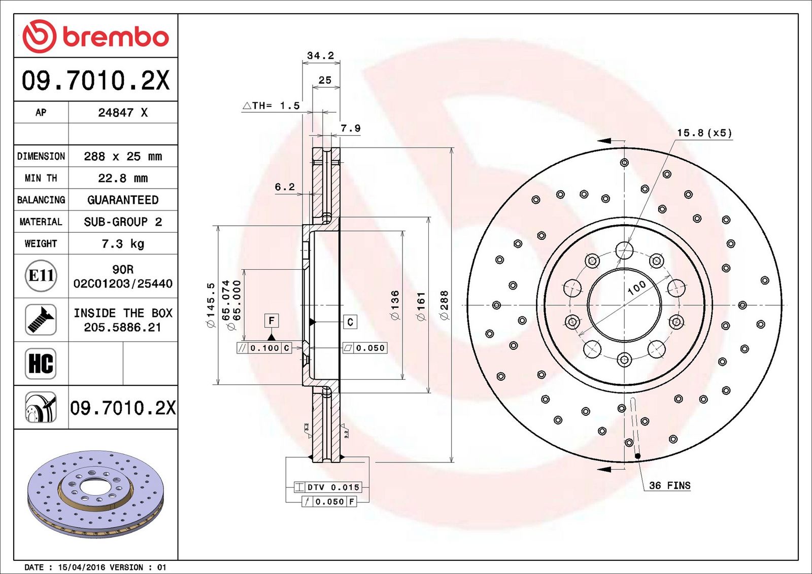 BREMBO 09.7010.2X - Bremsscheibe