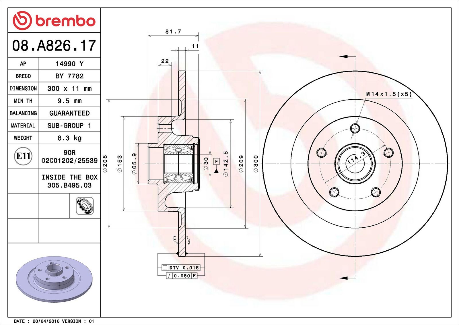 BREMBO 08.A826.17 - Bremsscheibe