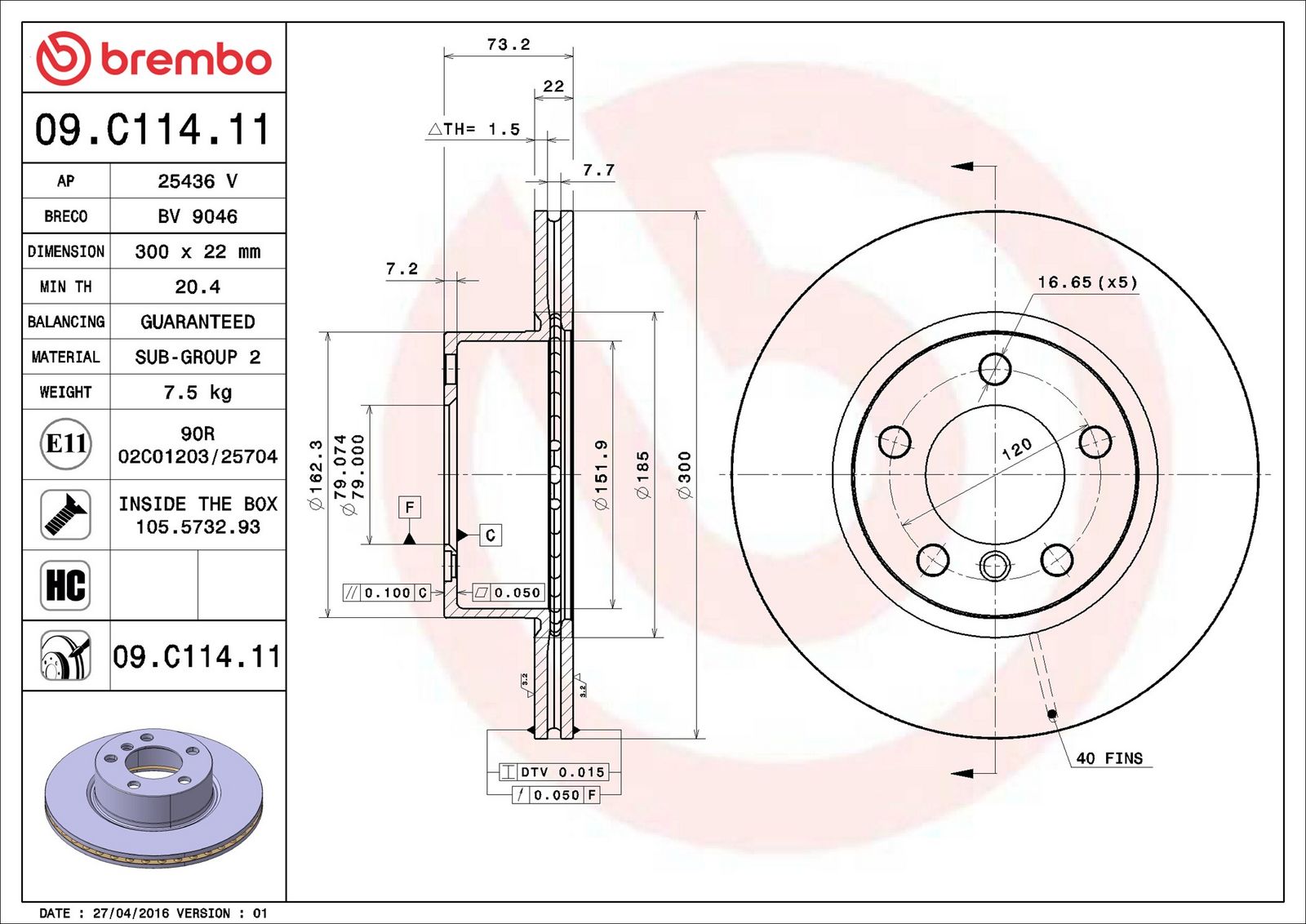 BREMBO 09.C114.11 - Bremsscheibe