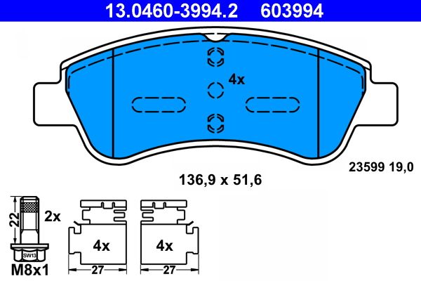 ATE 13.0460-3994.2 - Bremsbelagsatz, Scheibenbremse