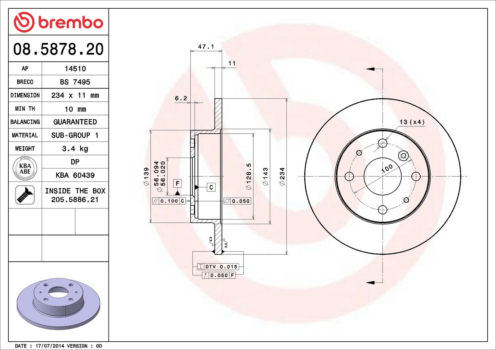 BREMBO 08.5878.20 - Bremsscheibe
