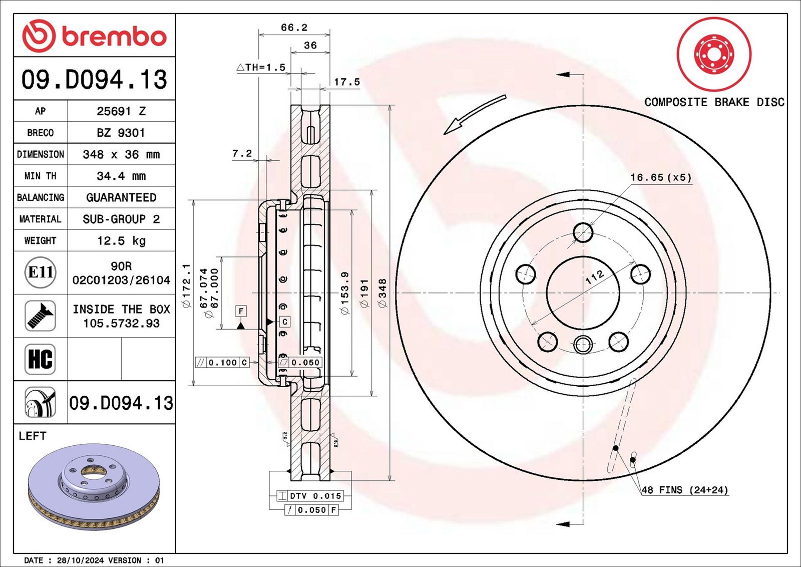 BREMBO 09.D094.13 - Bremsscheibe