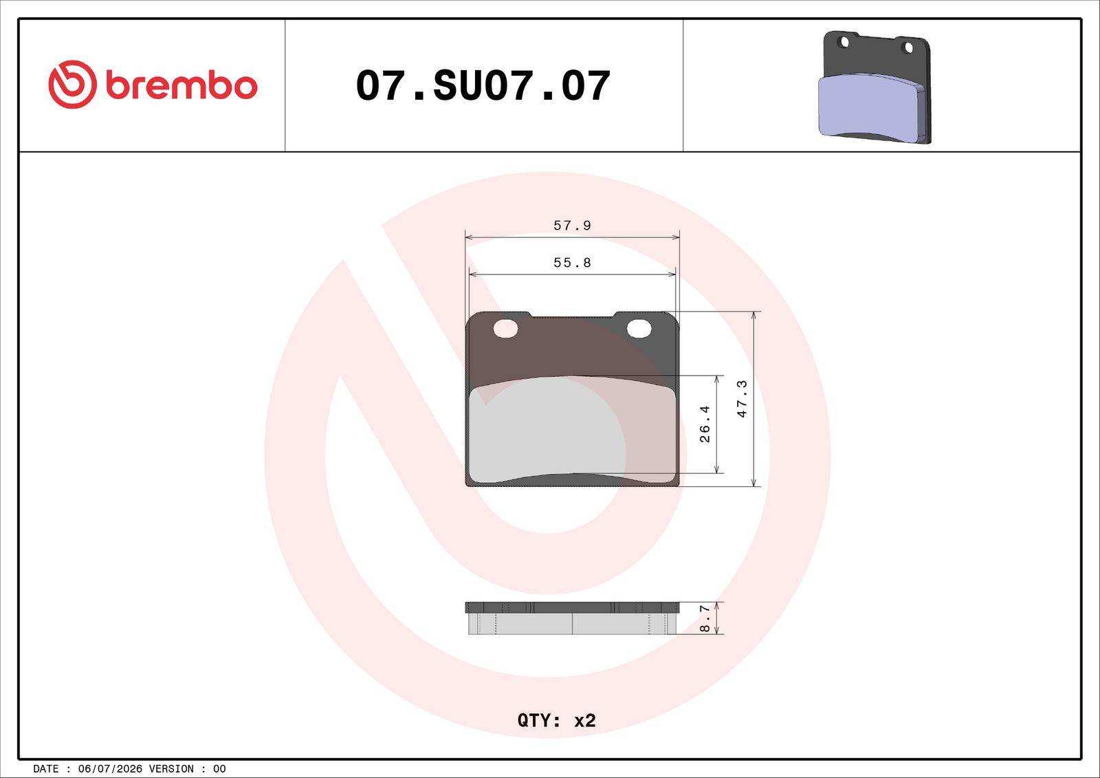 BREMBO 07SU0707 - Bremsbelagsatz, Scheibenbremse
