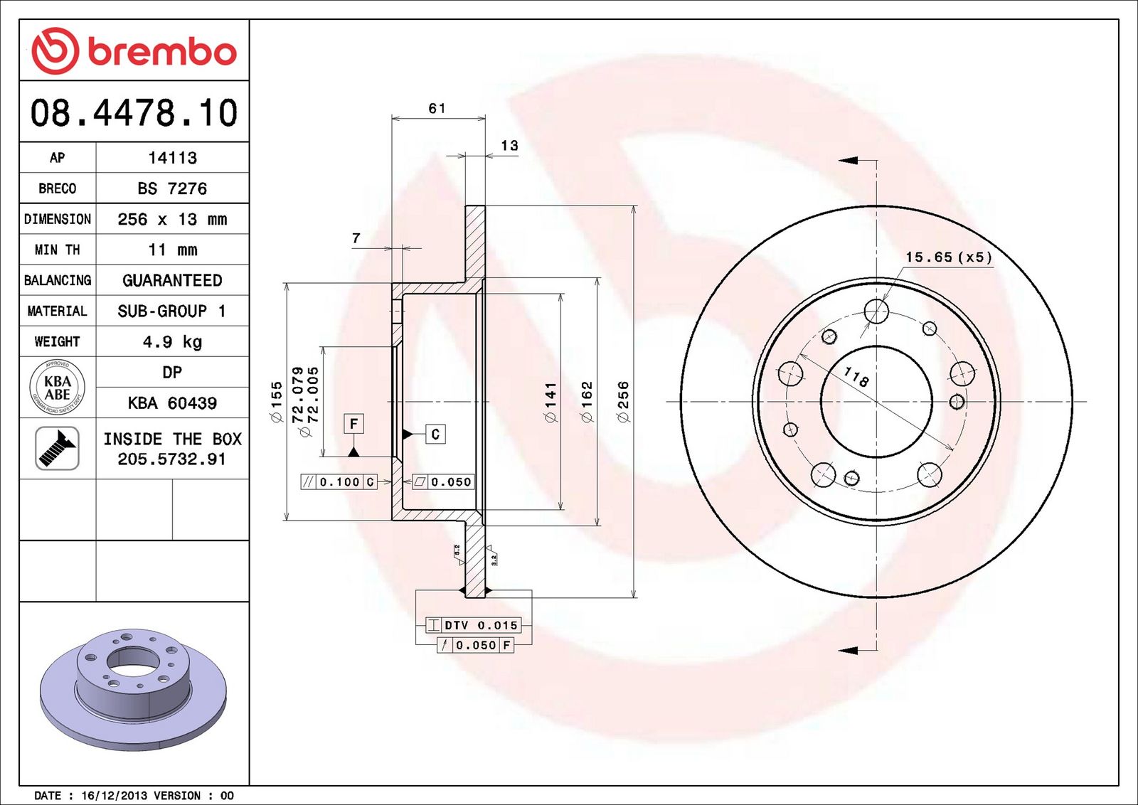 BREMBO 08.4478.10 - Bremsscheibe