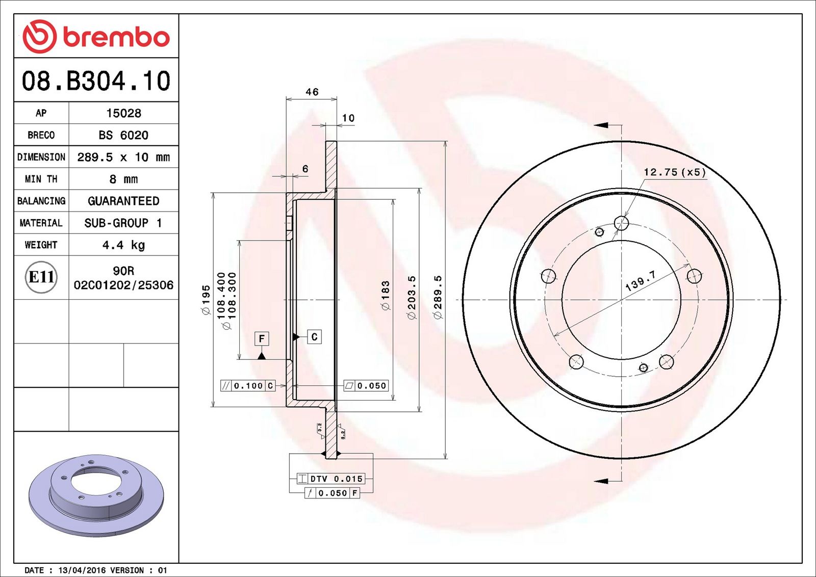 BREMBO 08.B304.10 - Bremsscheibe