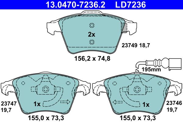 ATE 13.0470-7236.2 - Bremsbelagsatz, Scheibenbremse