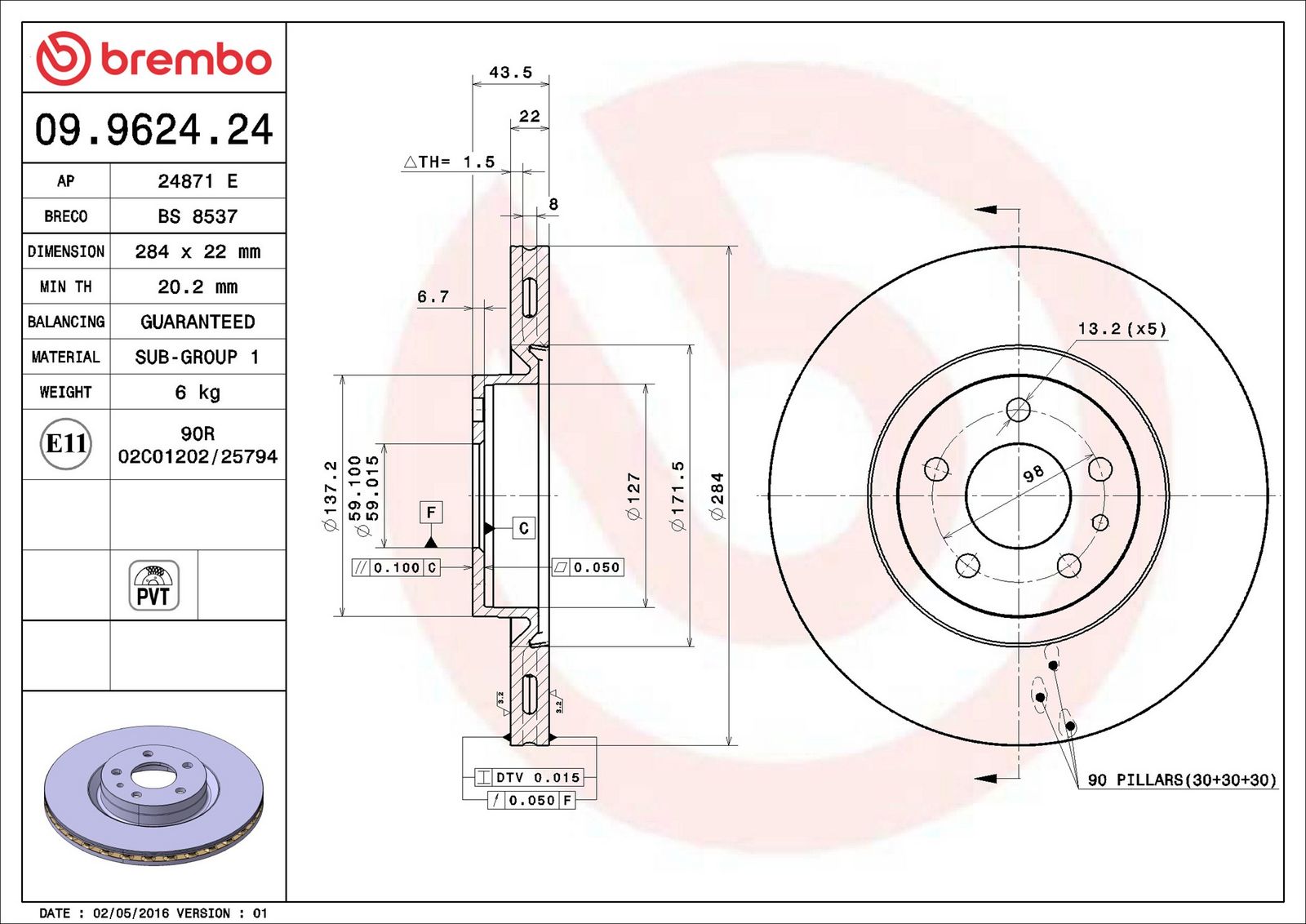 BREMBO 09.9624.24 - Bremsscheibe