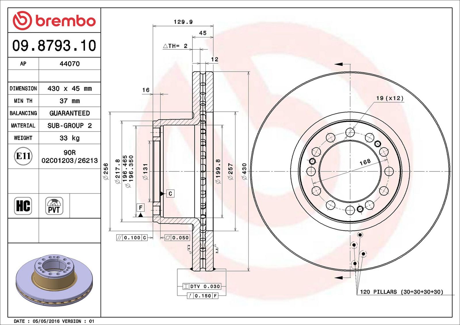 BREMBO 09.8793.10 - Bremsscheibe