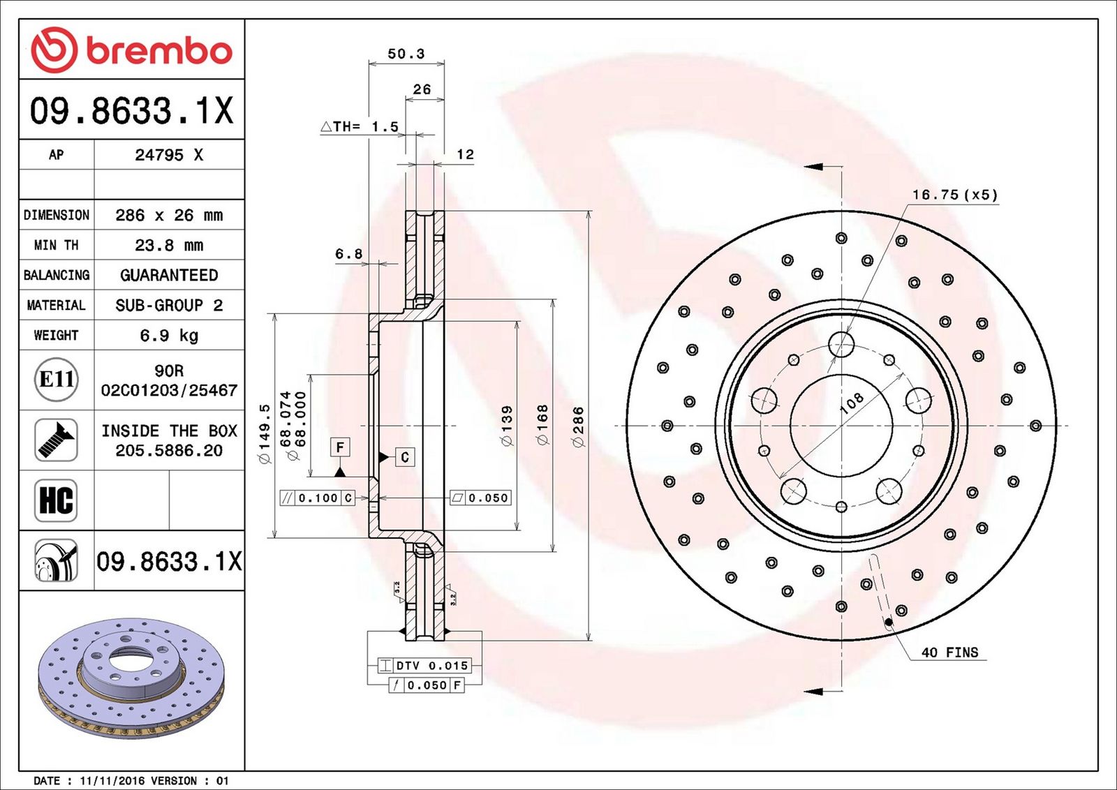 BREMBO 09.8633.1X - Bremsscheibe