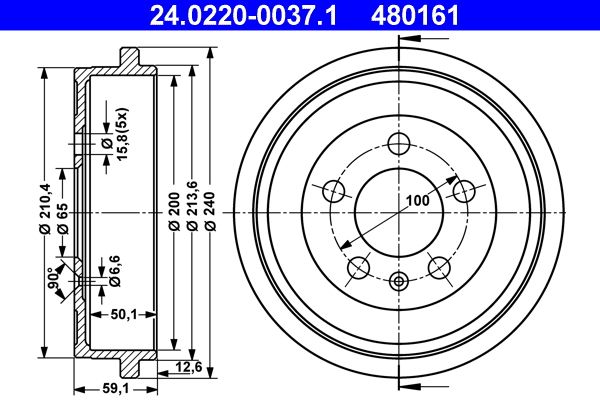 ATE 24.0220-0037.1 - Bremstrommel