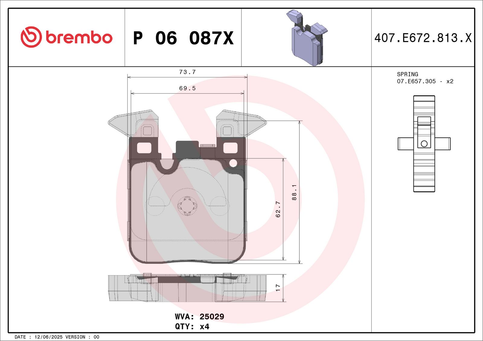 BREMBO P 06 087X - Bremsbelagsatz, Scheibenbremse