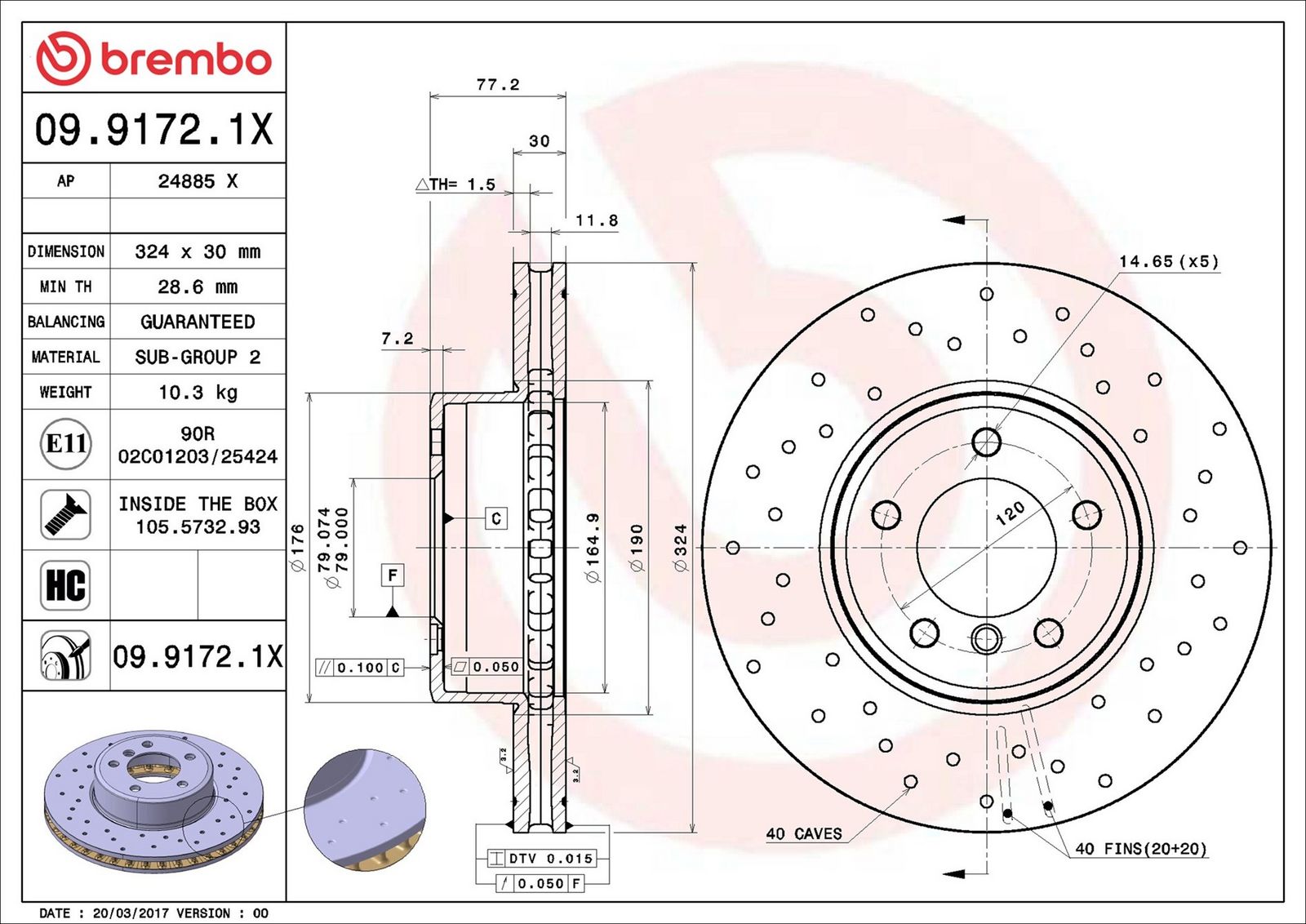 BREMBO 09.9172.1X - Bremsscheibe