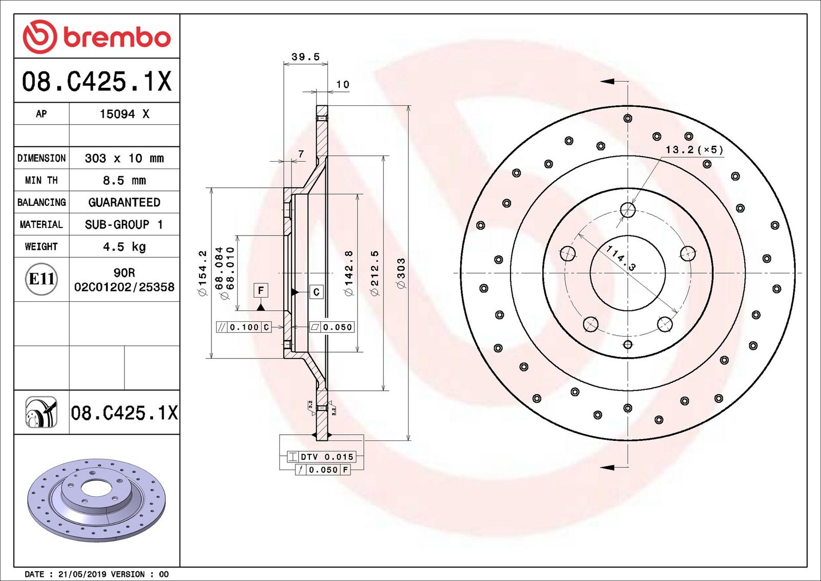 BREMBO 08.C425.1X - Bremsscheibe
