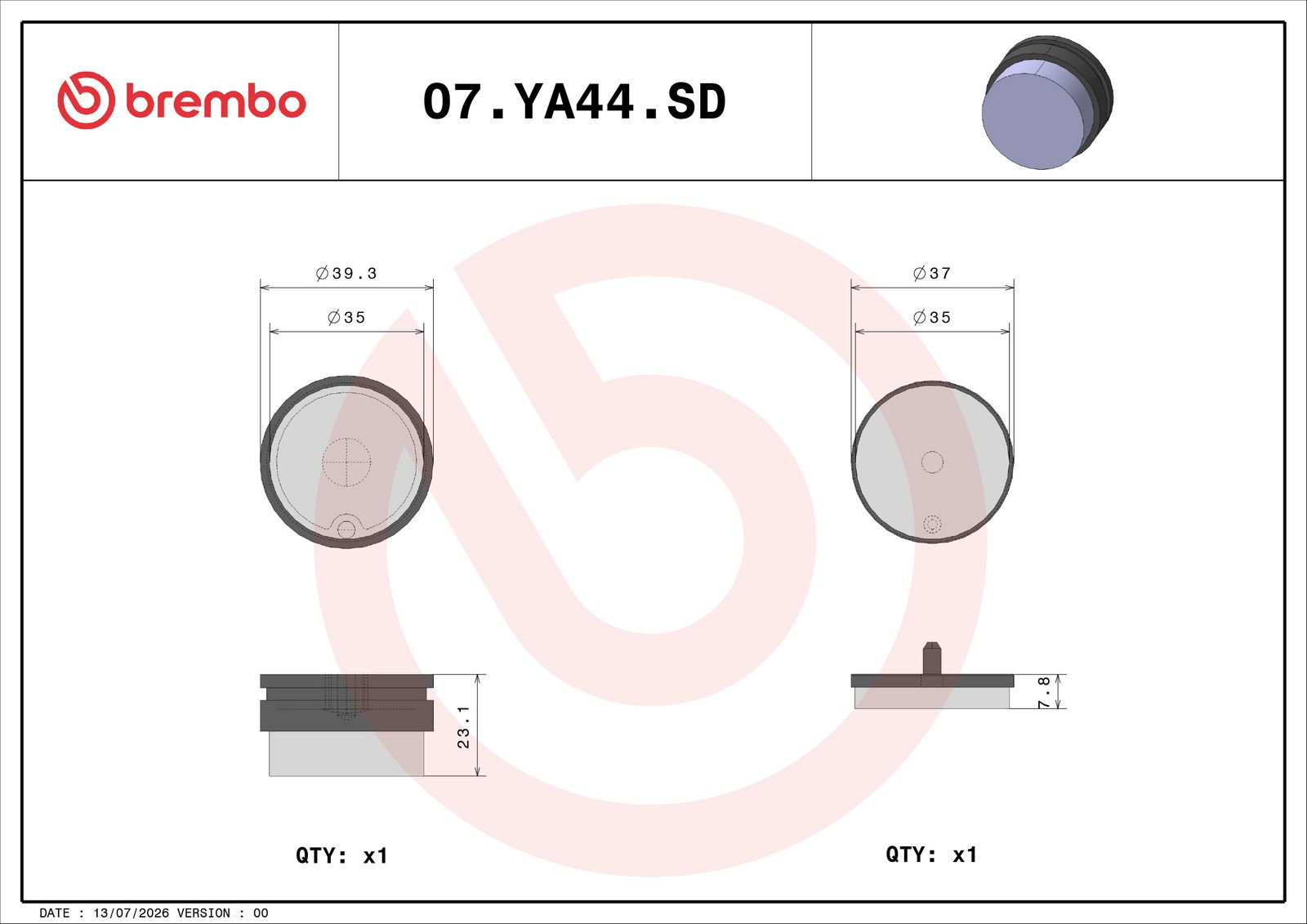 BREMBO 07YA44SD - Bremsbelagsatz, Scheibenbremse