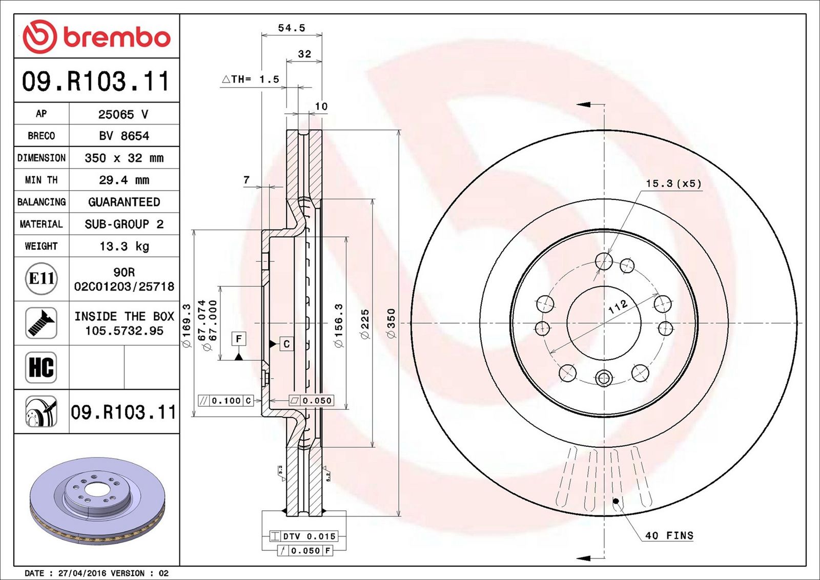 BREMBO 09.R103.11 - Bremsscheibe