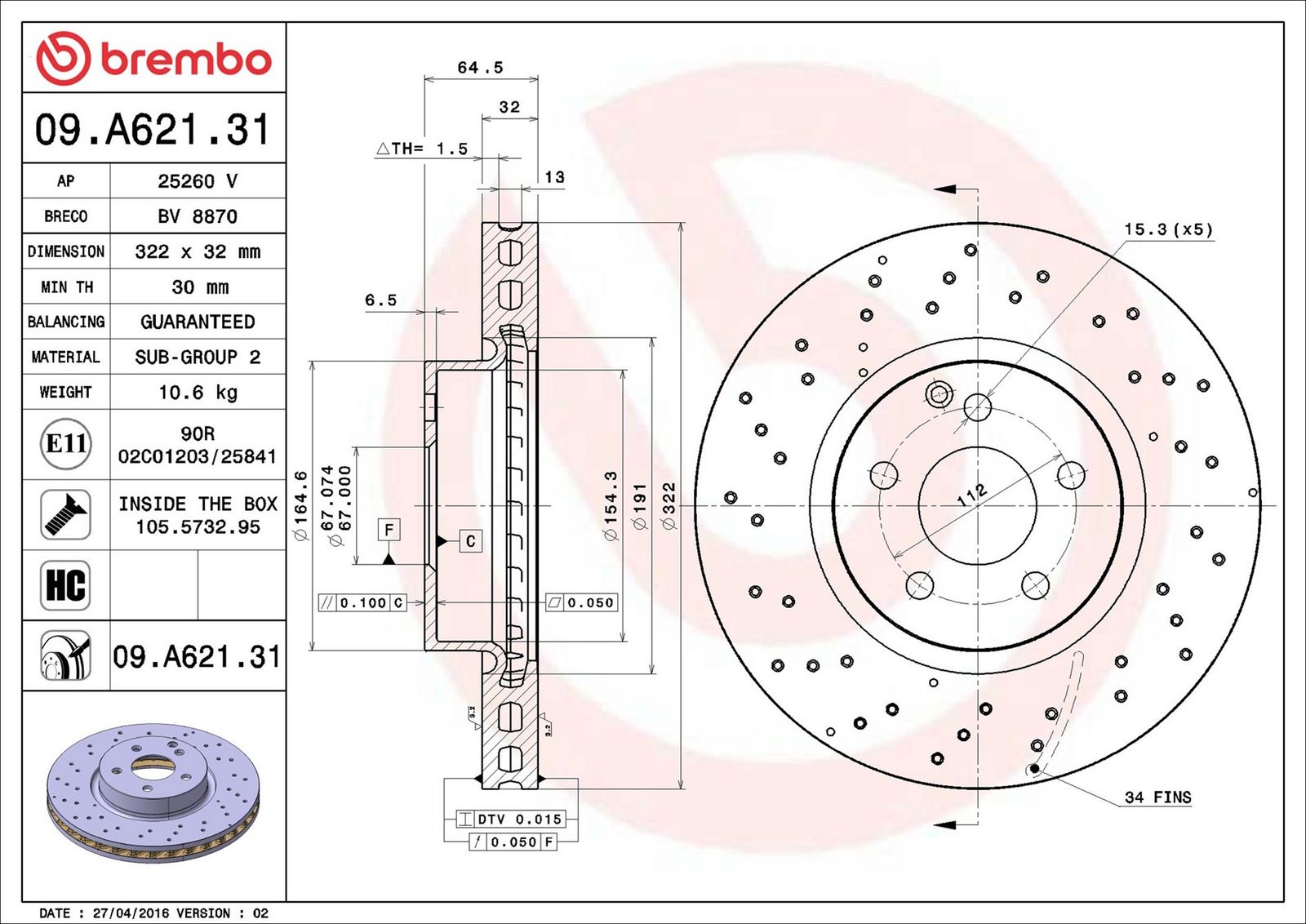 BREMBO 09.A621.31 - Bremsscheibe