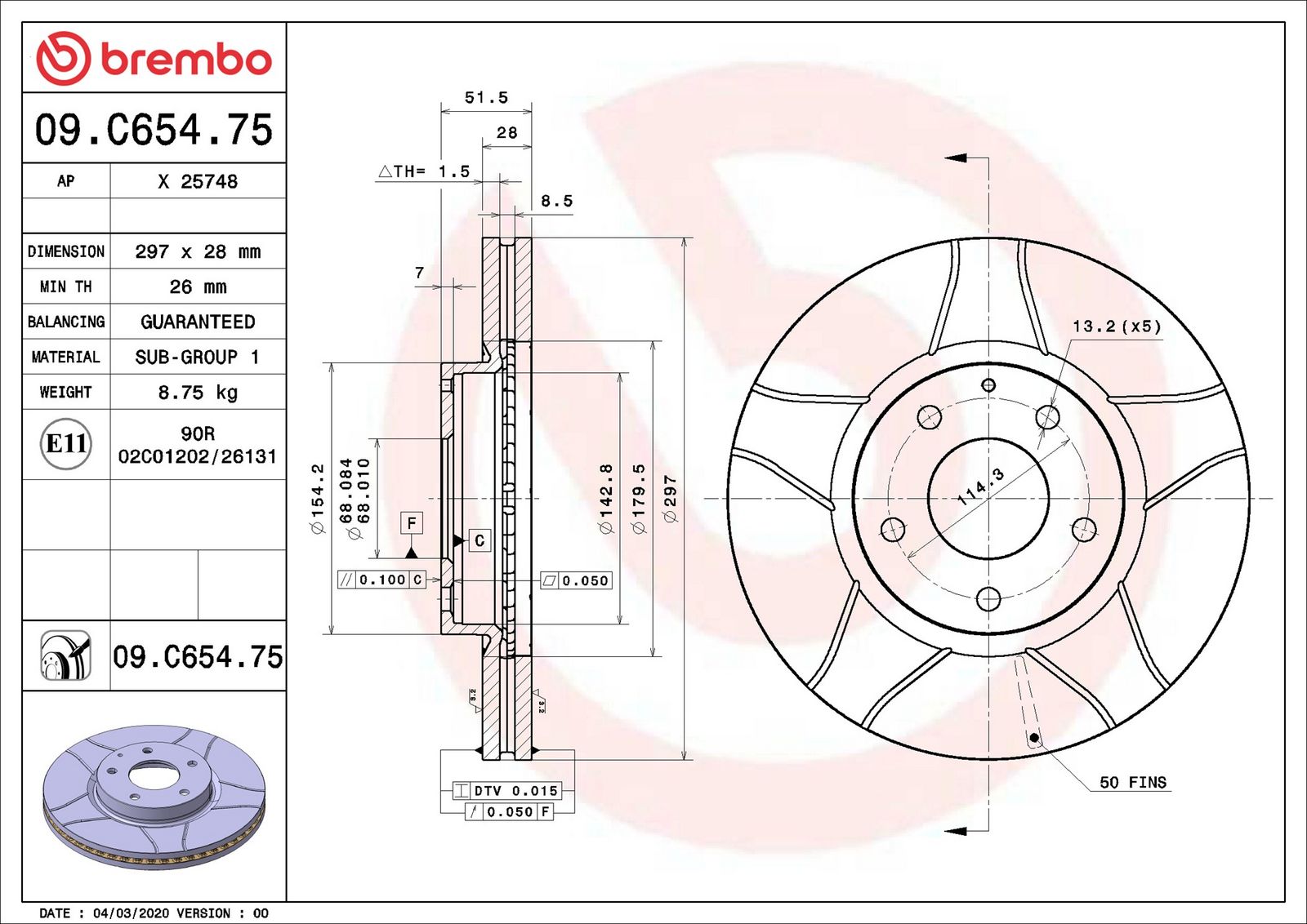 BREMBO 09.C654.75 - Bremsscheibe