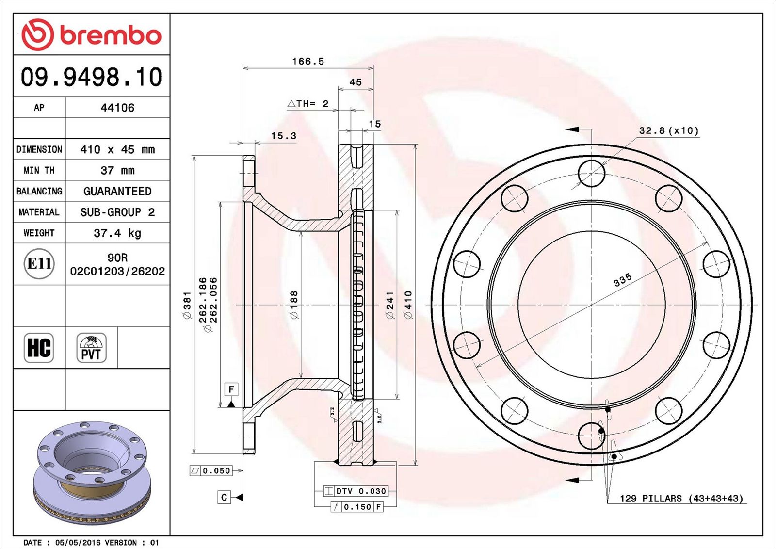 BREMBO 09.9498.10 - Bremsscheibe