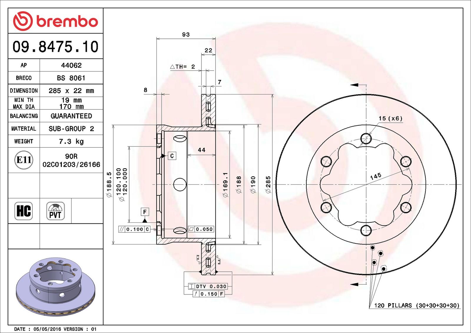 BREMBO 09.8475.10 - Bremsscheibe