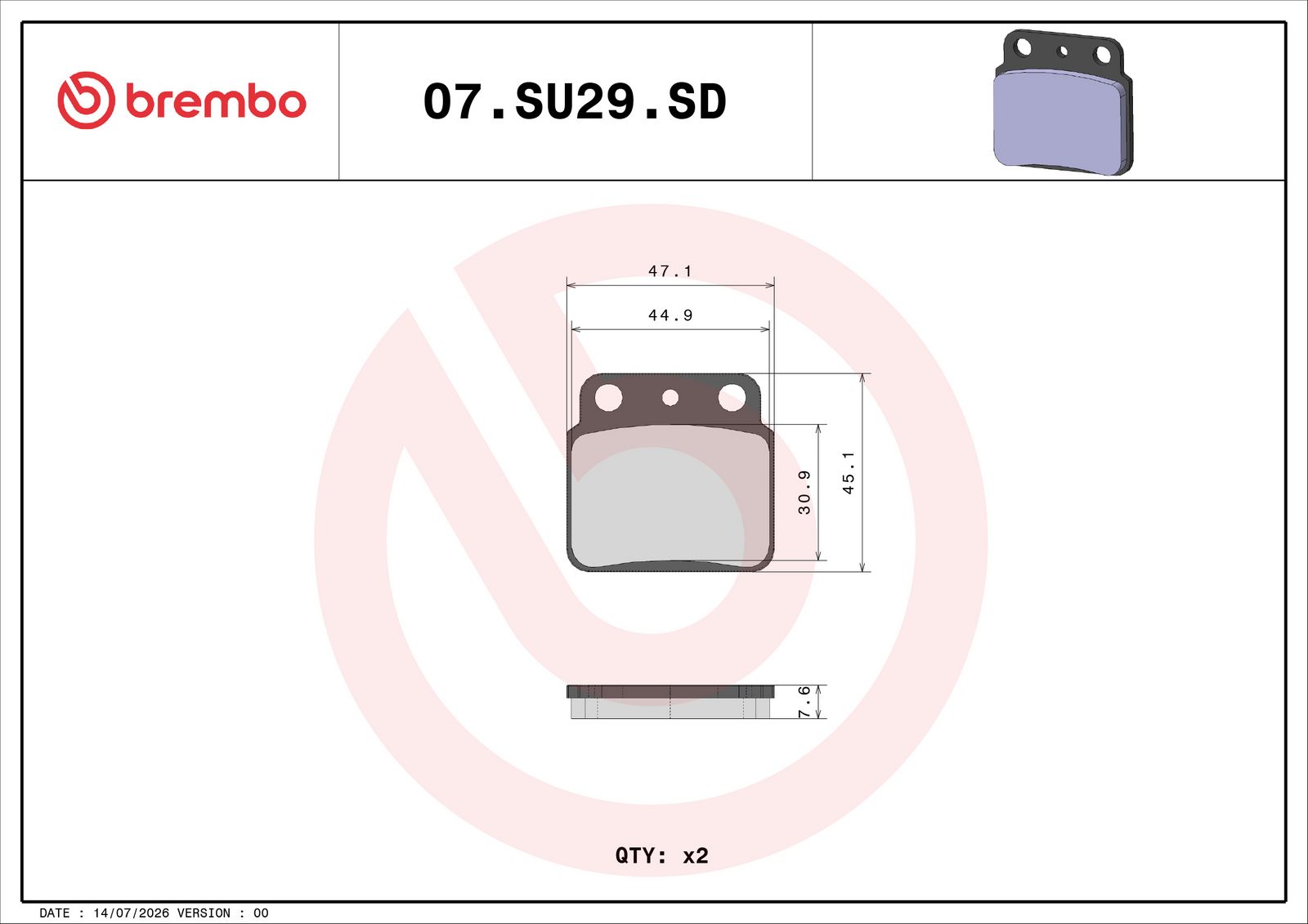 BREMBO 07SU29SD - Bremsbelagsatz, Scheibenbremse