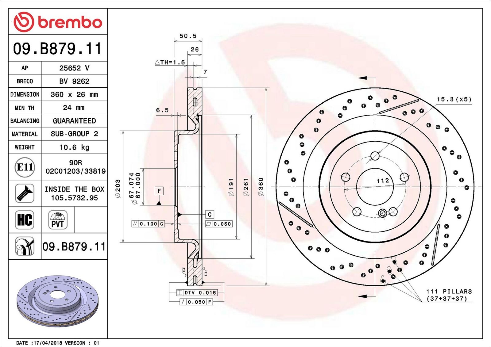 BREMBO 09.B879.11 - Bremsscheibe