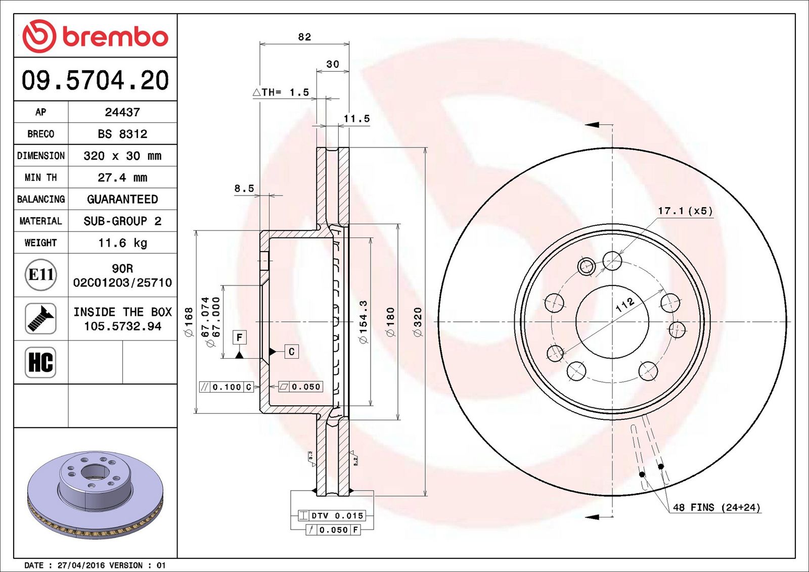 BREMBO 09.5704.20 - Bremsscheibe