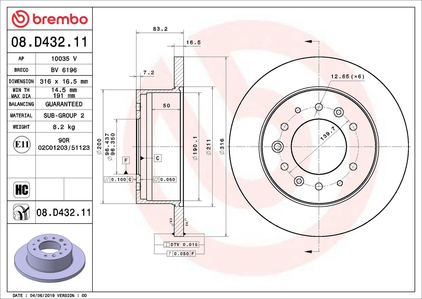 BREMBO 08.D432.11 - Bremsscheibe
