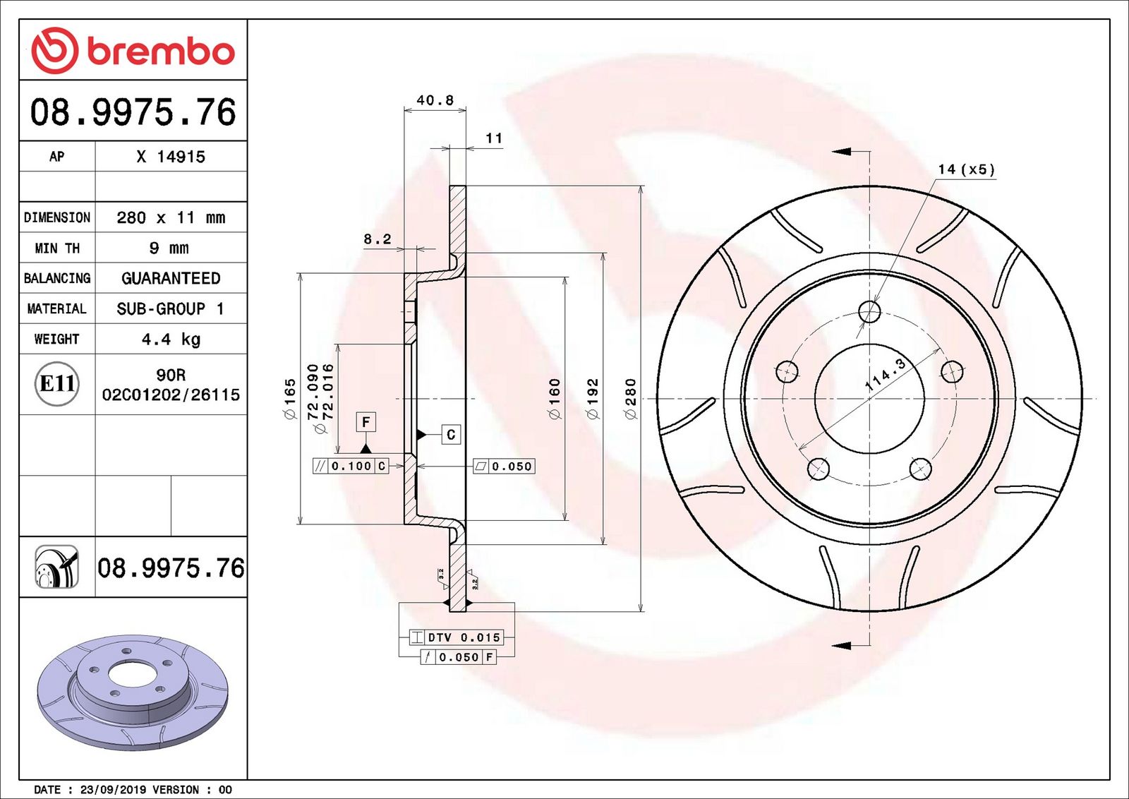 BREMBO 08.9975.76 - Bremsscheibe
