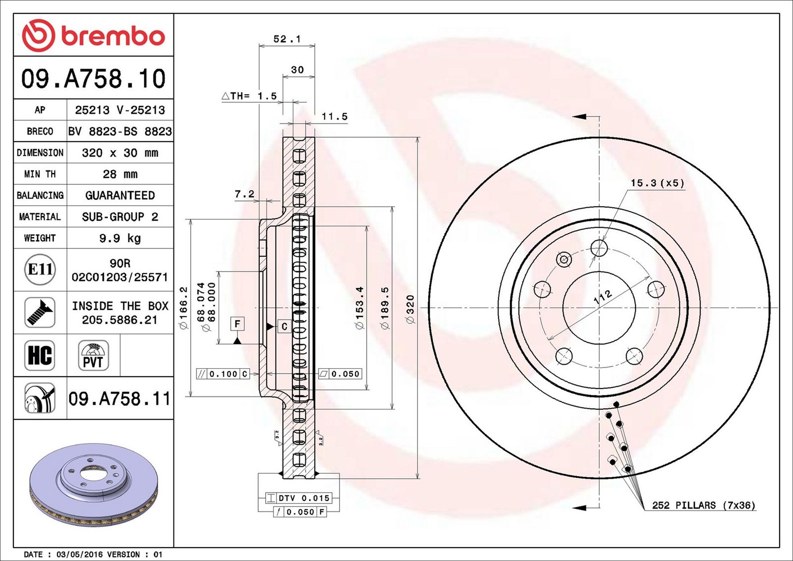 BREMBO 09.A758.11 - Bremsscheibe