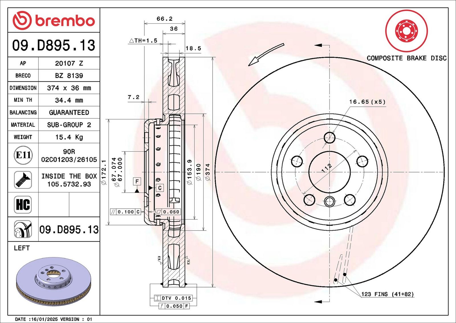 BREMBO 09.D895.13 - Bremsscheibe