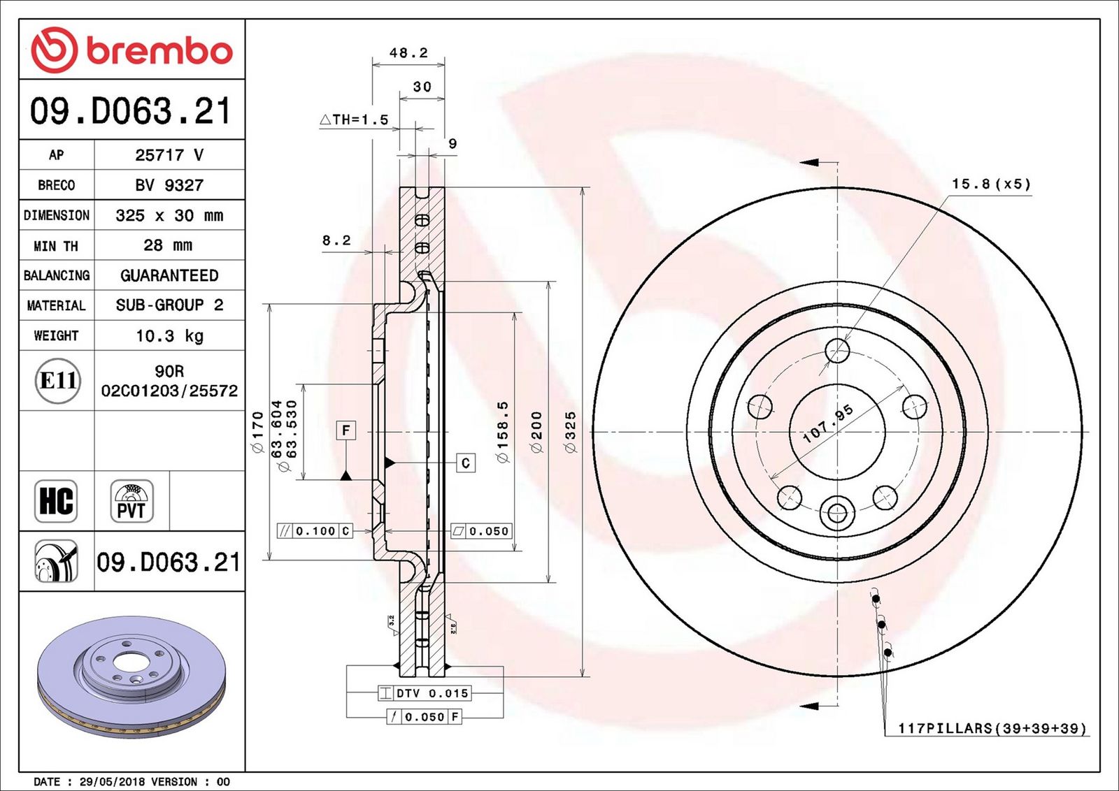 BREMBO 09.D063.21 - Bremsscheibe