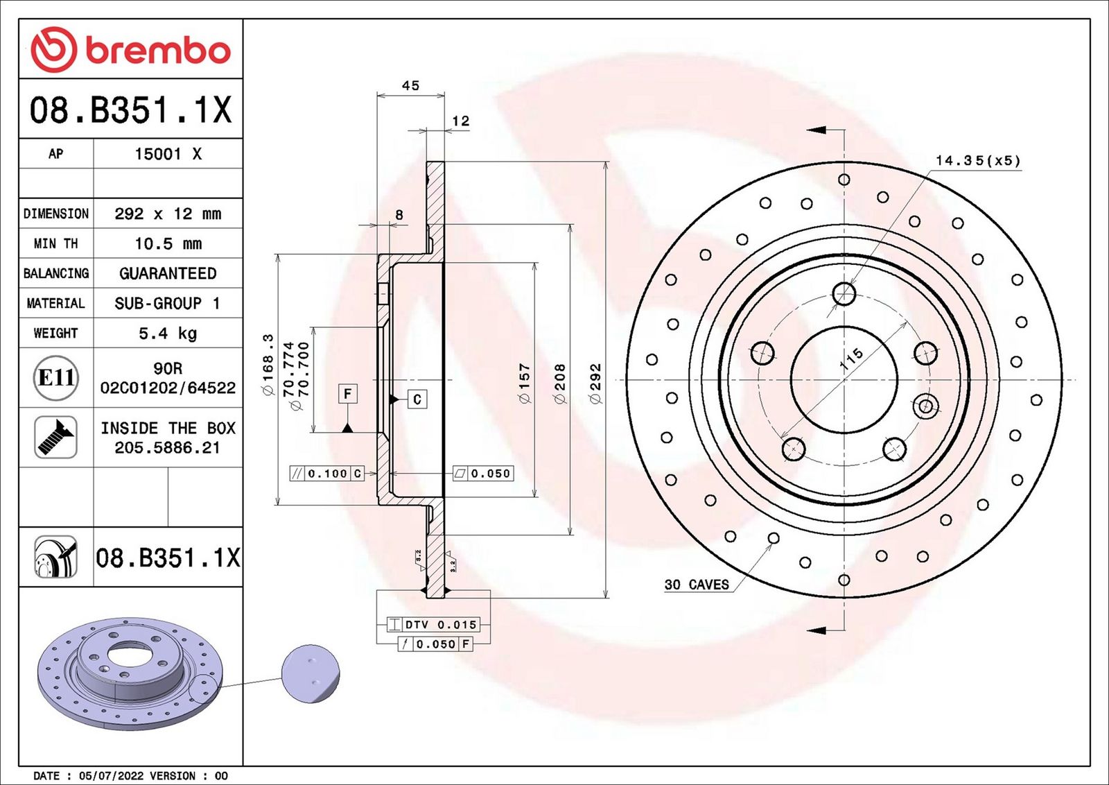 BREMBO 08.B351.1X - Bremsscheibe