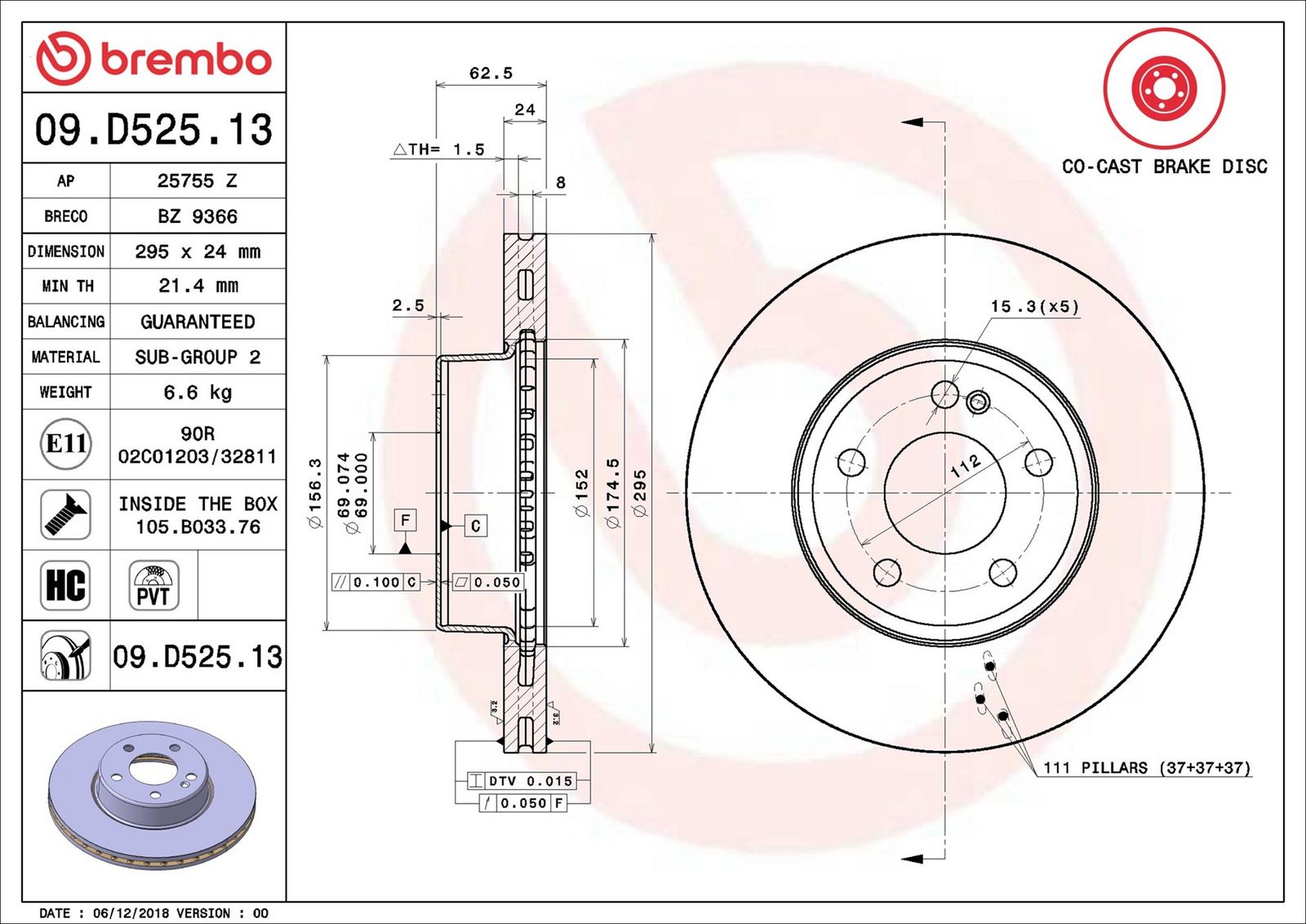 BREMBO 09.D525.13 - Bremsscheibe