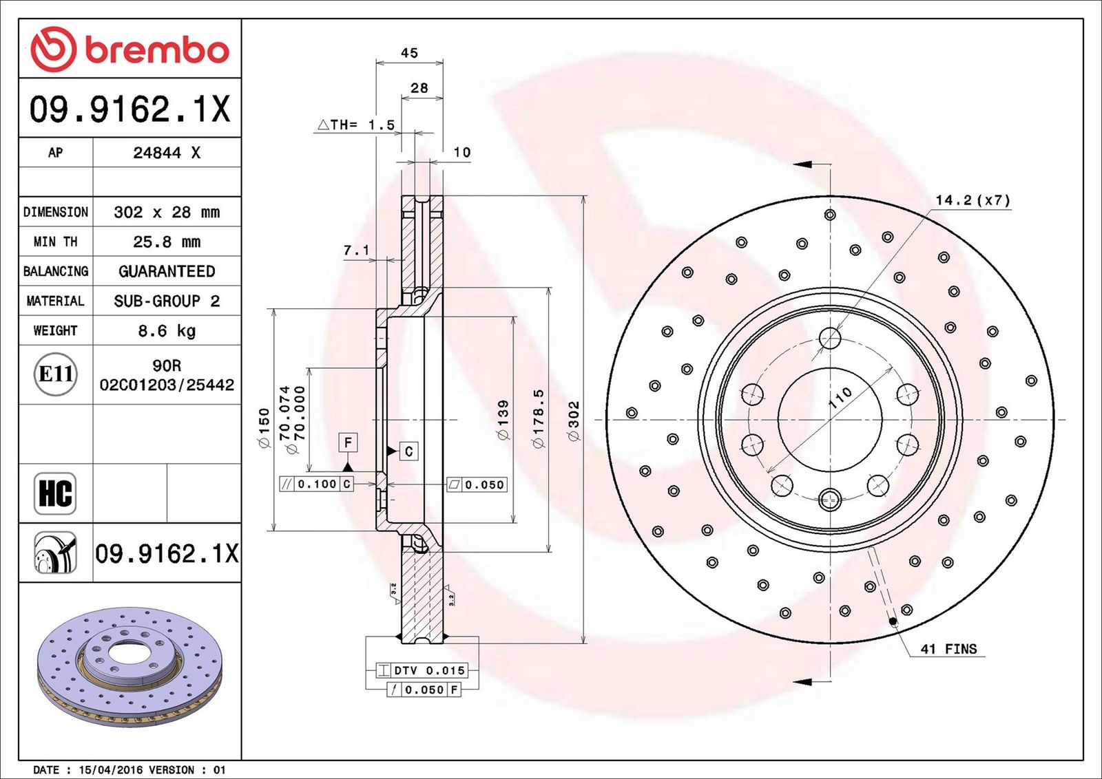BREMBO 09.9162.1X - Bremsscheibe