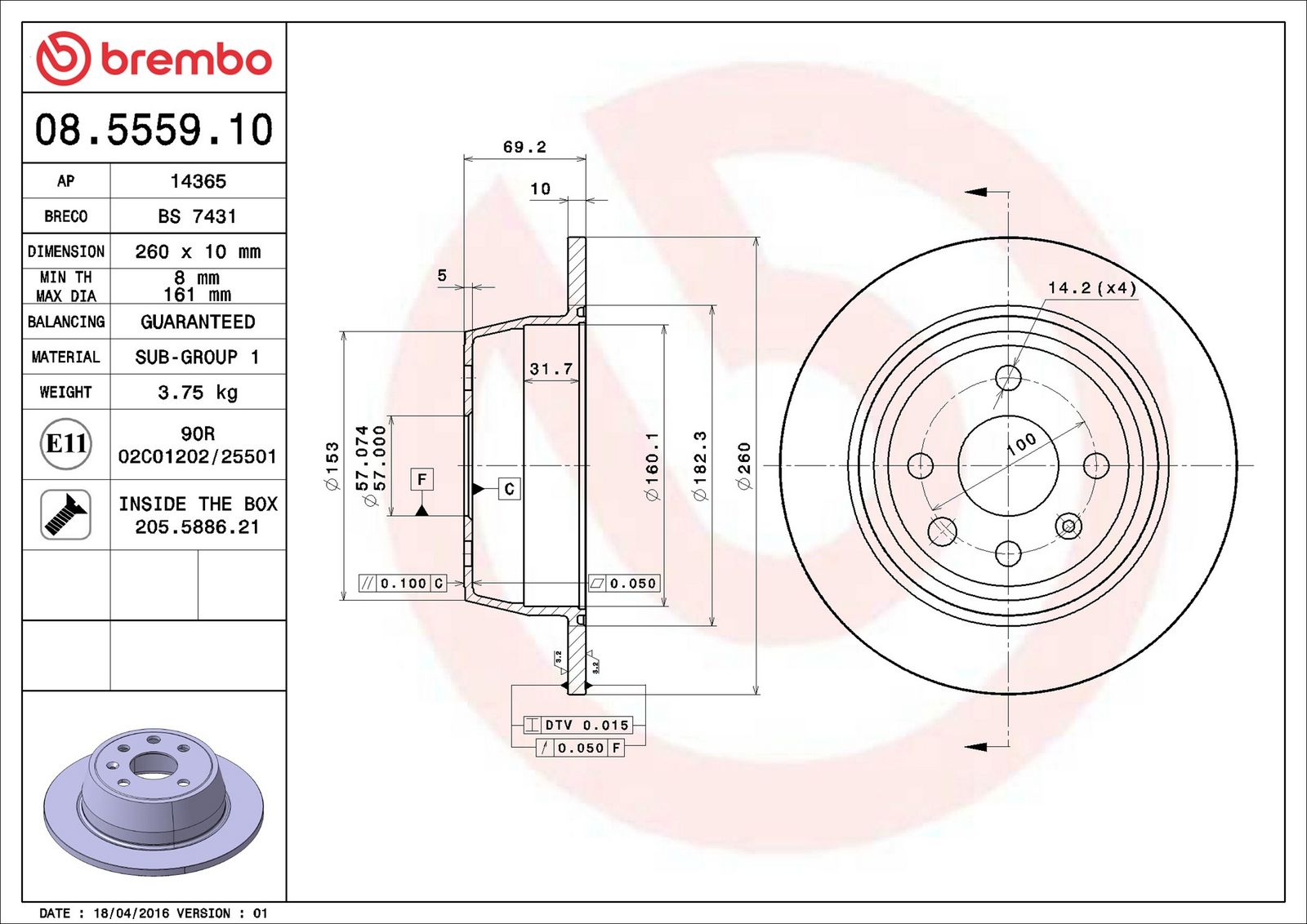 BREMBO 08.5559.10 - Bremsscheibe