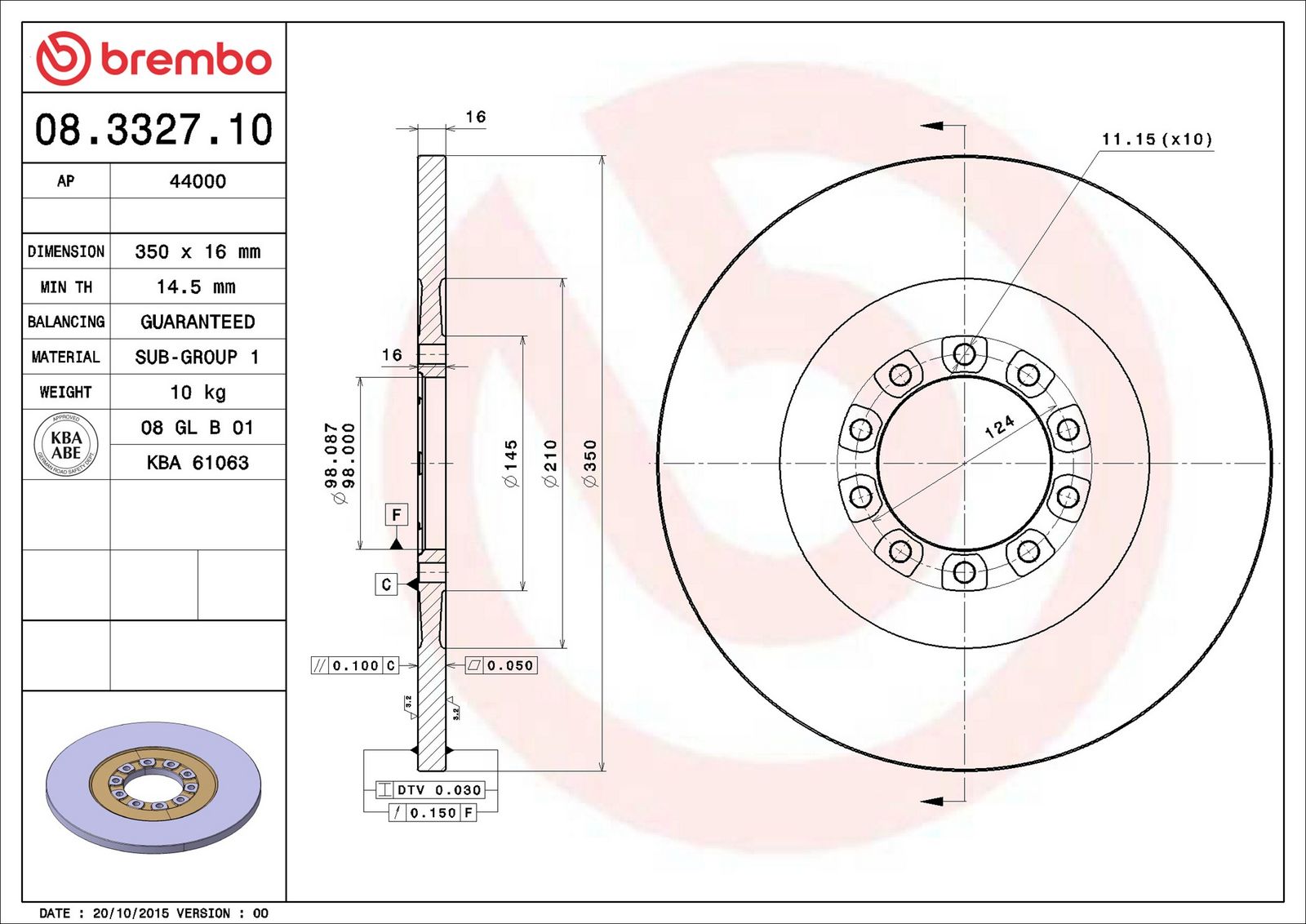 BREMBO 08.3327.10 - Bremsscheibe