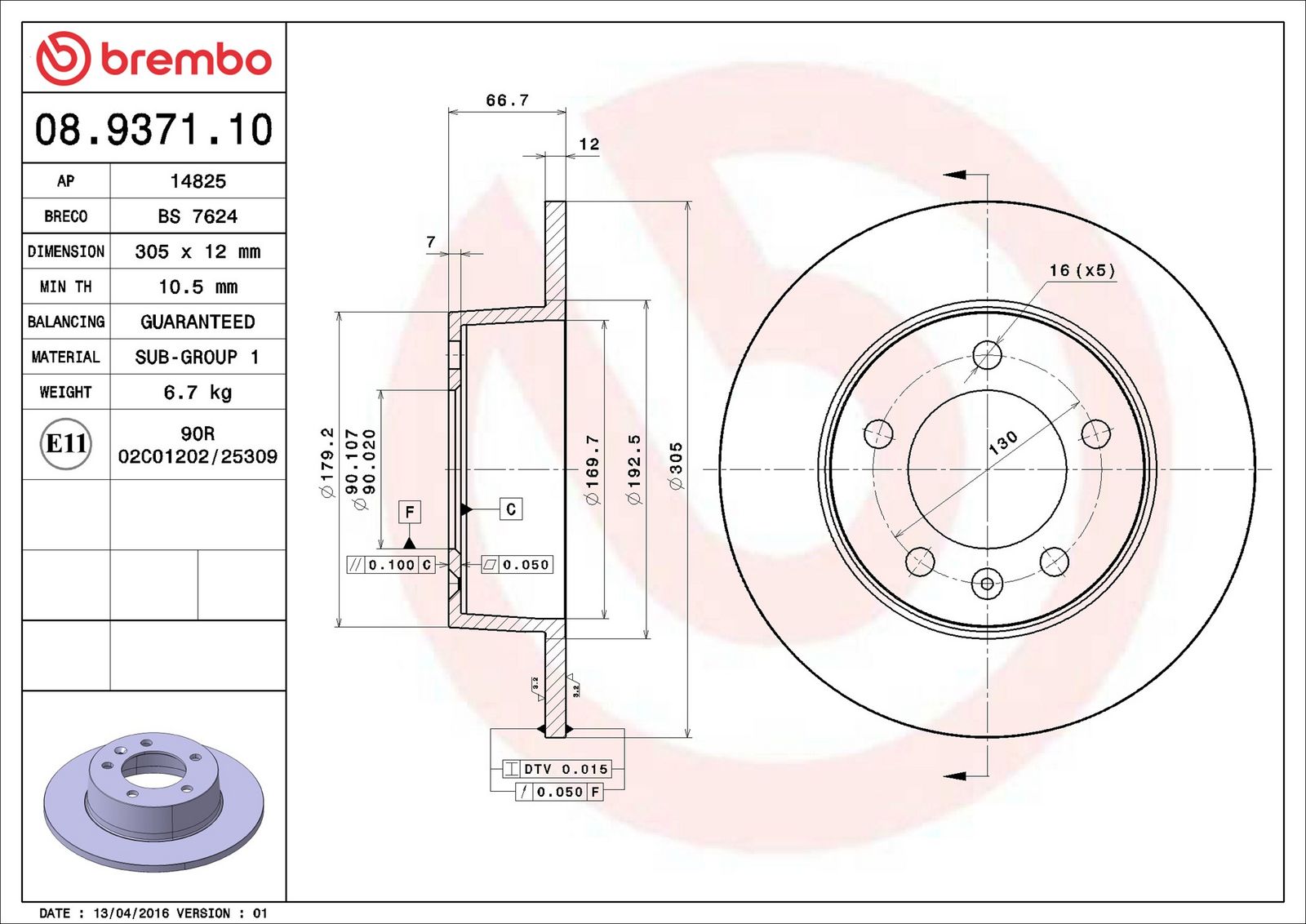 BREMBO 08.9371.10 - Bremsscheibe