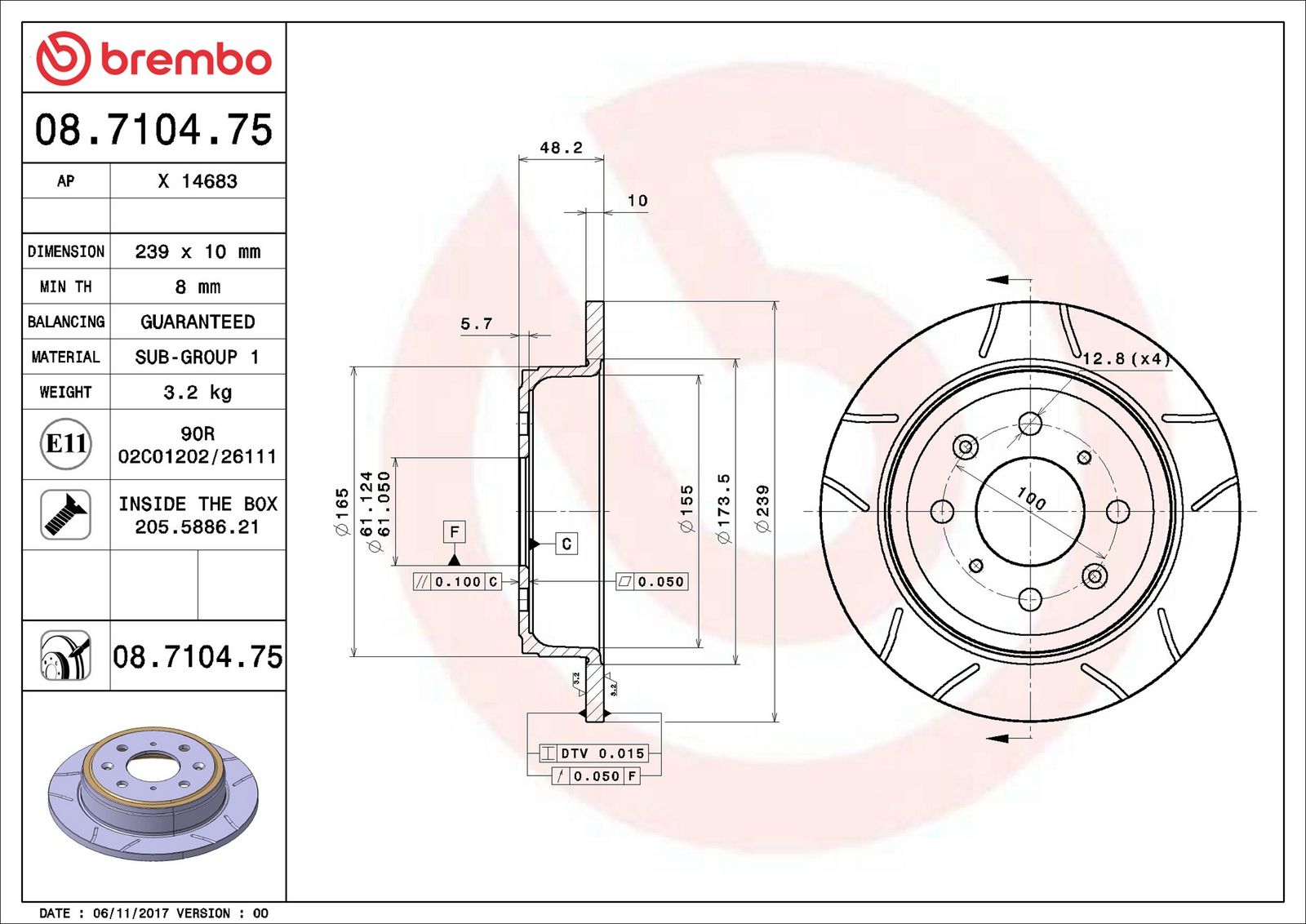 BREMBO 08.7104.75 - Bremsscheibe