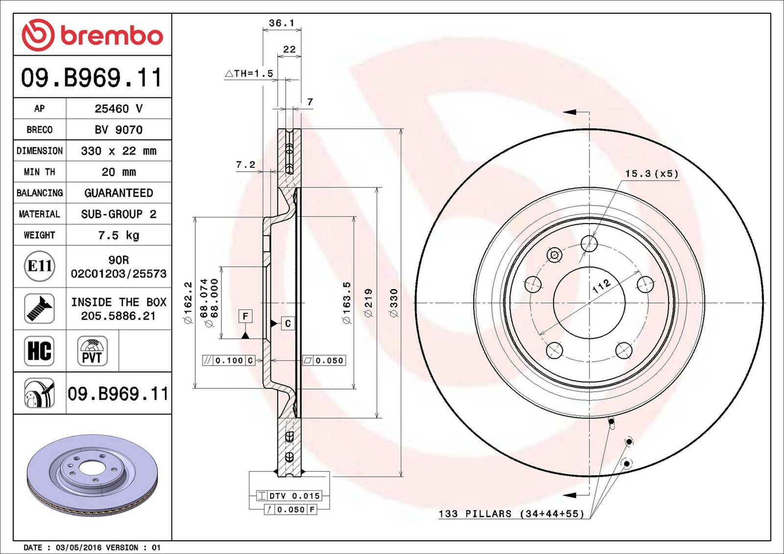 BREMBO 09.B969.11 - Bremsscheibe